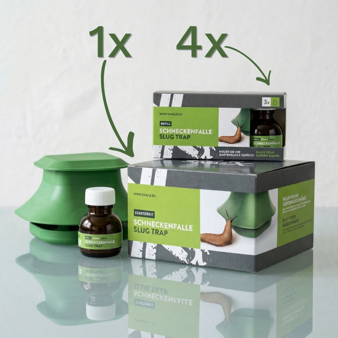 SnailX FRÜHLINGS-PLUS Paket: 1 Schneckenfallen Starter-Set + 4 Lockstoff Refill-Sets zum Sonderpreis und mit GRATIS Versand*